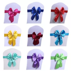 10 PCS Elastic Plastic PVC Big Bow Chair Sashes Cover Wedding Banquet Decor - Picture 1 of 13