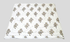 Handblock Printed White Gold Floral Baby Quilts Baby Coverlet Cotton Blanket USA