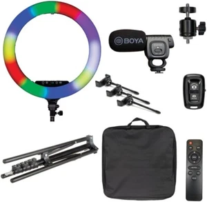 Sunpak 18" Rainbow Ringlight with Shotgun Mic For YOUTUBE TIKTOK VLOG STREAM - Picture 1 of 13
