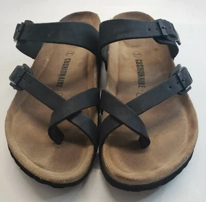 CUSHIONAIRE Women's Luna Cork Footbed Comfort Sandal Black 8.5M Pre-Owned - Picture 1 of 7