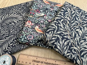 FAT QUARTER FABRIC BUNDLE - William Morris Ebony Black Floral Bird Print Fabric - Picture 1 of 3