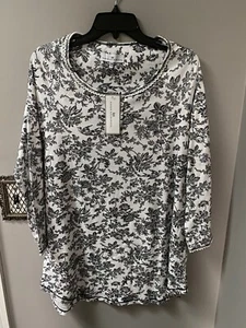 Karen Neuburger Women's Pajamas Nightgown Shirt Blk/White Floral Petite M NWT E8 - Picture 1 of 11