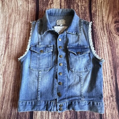 Chaleco de mezclilla azul Current Elliott chaqueta sin mangas frente a presión deshilachado talla 2 usado en excelente estado Foto 1 de 4