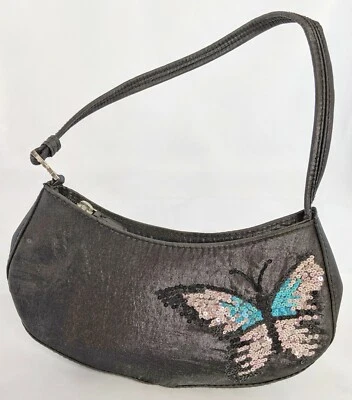XOXO Black Fabric Purse Small Bag Sequined Pink Blue Butterfly Good Condition - Image 1 of 4