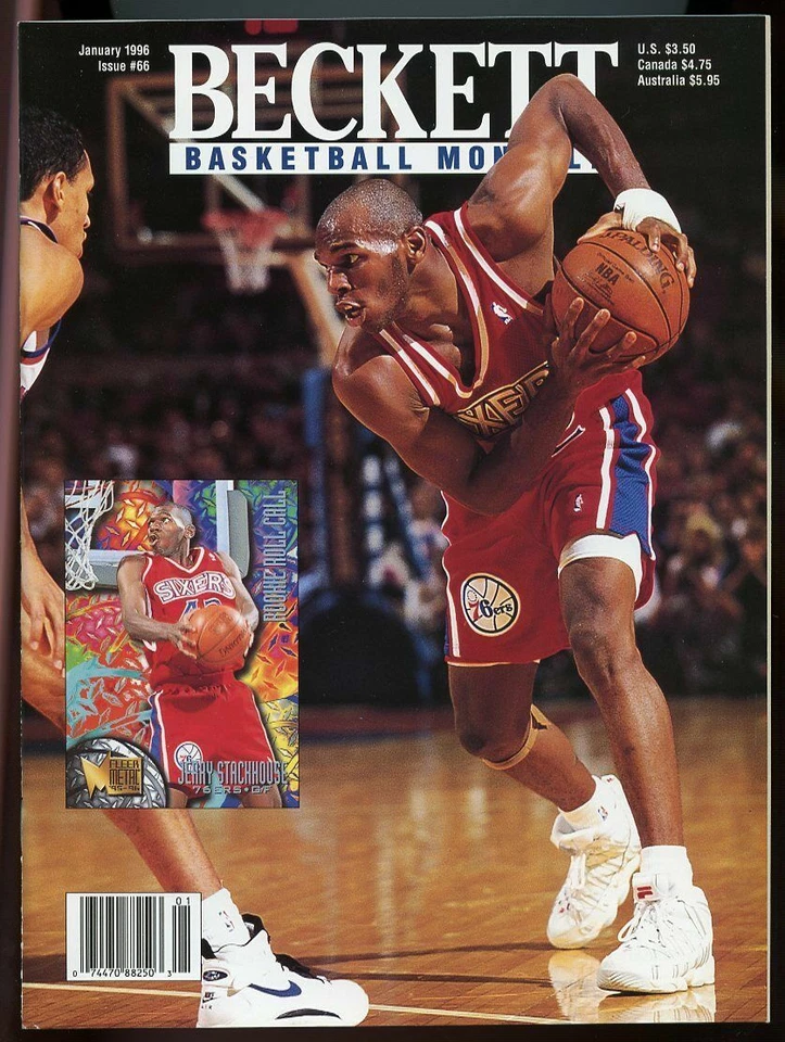Cubierta mensual de baloncesto Beckett #66 enero 1996 Jerry Stackhouse 76ers en muy buena condición Foto 1 de 1