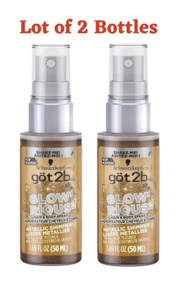Lot Of 2 Got2b Glowrious Metallic Hair & Body Spray Gold 1.69oz Each - Image 1 of 1