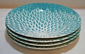 222 Fifth Astor Teal Round Porcelain 9" Salad Luncheon Plates Set of Four New - Picture 1 of 3