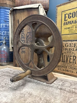 Antique 1 1/2 Cast Iron Coffee Grinder Hand Crank Corn Grain Farm Mill 12” Wheel - Image 1 of 4