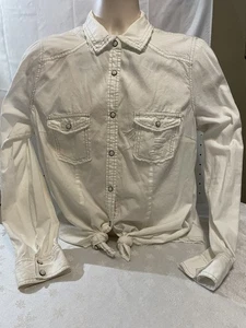 Maurice’s Langarmshirt weiß Distressed Perlen Druckknopf Damen Gr. L 15,00 - Bild 1 von 2