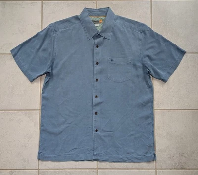 Quiksilver Men's Large Short Sleeve Button Up Shirt Light Blue Denim Look Foto 1 de 4