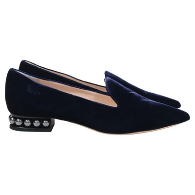 Мокасины женские Nicholas Kirkwood с украшениями из искусственного жемчуга бархатные синие размер 37 - Изображение 1 из 4