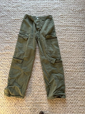 Zara Khaki Green Cotton Canvas Straight Leg Combat Trousers Size 10 EU 38 - Image 1 of 2
