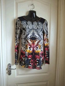 Oui Moments Multicolored Print Semi Sheer Beaded Blouse Top Size 10 - Picture 1 of 7