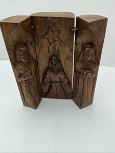 "Tríptico vintage de madera hecho a mano plegable cristiano católico talla 6"" de alto" - Imagen 1 de 15