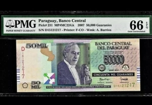 2007 PARAGUAY 50000 Guaranies PMG66 EPQ GEM UNC【P-231】 - Picture 1 of 2