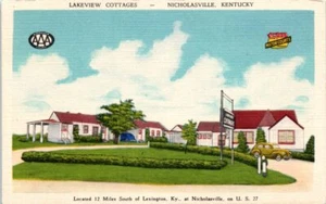 1940er KY Postkarte Lakeview Cottages Nicholasville Kentucky Roadside Motel - Bild 1 von 2
