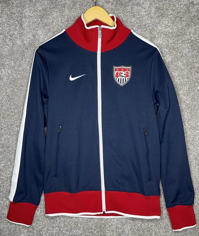 Nike USA Soccer Track Jacket Mens Small Blue Athletic Spell Out Zip Athleisure Cover