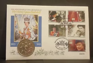 1993 UK PNC Ltd Ed Stamp & £5 Coin First Day Cover - QEII 40th Coronation Anni - Picture 1 of 4