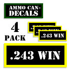 243 WIN Ammo Can Labels étui à munitions 3"x1,15" autocollants autocollants 4 pack BLYW