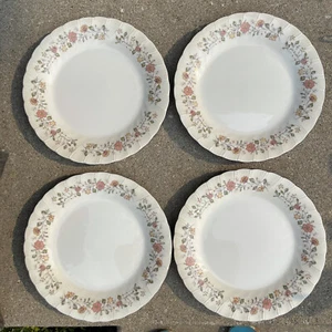 Sheffield Japan BOUQUET Set of 4 Porcelain Dinner Plates 10-3/8" Platinum Trim - Picture 1 of 4