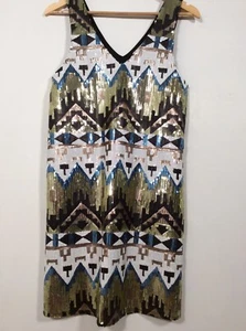 Anthropologie Everly dress SEQUIN MEDIUM NORDSTROM Black Shift ART DECO AZTEC - Picture 1 of 11