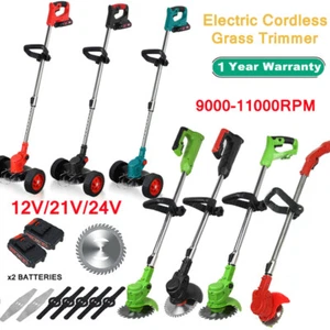 Electric Cordless Weed Lawn Edger Grass Trimmer Garden Brush Cutter W/ 2 Battery - Picture 1 of 53