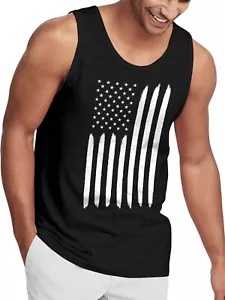 Hat and Beyond Mens Independence Day Graphic Print Vertical Black Flag Tank Top - Picture 1 of 32