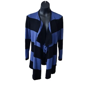 INC International Concepts - Black & Blue Wide Stripe Waterfall Open Cardigan M - Picture 1 of 11