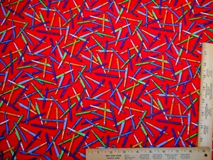 Quilt Fabric By Yard Writing Ink Pens on Red Academic Club Premium Cotton #N C - Picture 1 of 2
