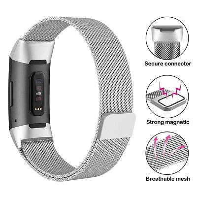  Correa de pulsera magnética de acero inoxidable milanés para Fitbit Charge 3 4 Foto 1 de 3