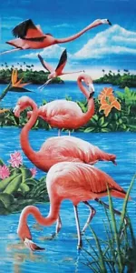 Flamingos & Lake Beach Towel - 30" x 60" - Velour - Made in Brazil - Picture 1 of 3