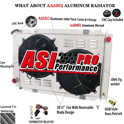 3 ROW Radiator&Shroud Fan For 1979-1993 Ford Mustang/80-1988 Mercury Cougar - Image 1 of 4