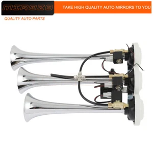 Chrome Plated Musical Loudest 3 Trumpet Train Air Horn 6 Tune W/ Wired Remote - Picture 1 of 7