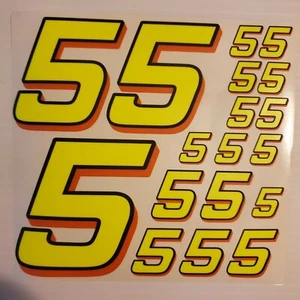 #5's Flourescent Yellow w/bl.-Orange Racing Numbers Vinyl Decal Sheet 1/10-1/12 - Picture 1 of 10
