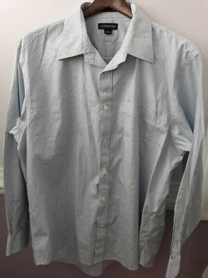 LANDS END  Non Iron  Pinpoint Oxford SIZE 17 -35  100% COTTON BLUE striped SHIRT - Image 1 of 4