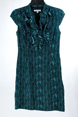 Classiques Entier Women’s Dress 0 Green Black A Line Short Sleeve Ruffles Lined - Image 1 of 4