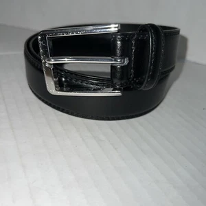 Clarks Black Leather Belt Silver Buckle Size 38 EUC Free Shipping - Picture 1 of 8
