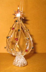 ORNAMENT, HANDBLOWN GLASS STYLIZED CHRISTMAS TREE WITH ORNAMENTS, 4" x 2" - Picture 1 of 9