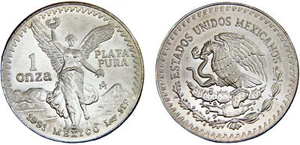 Mexico 1991 Mo 1 Onza Silver 99.90% MS - Picture 1 of 1