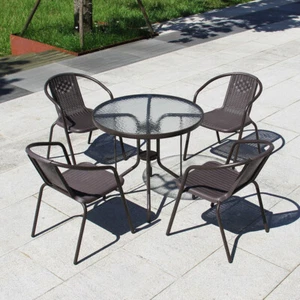 2/4Seater Garden Furniture Set Round Glass Table and 2/4 Chairs Set Patio Bistro - Picture 1 of 20