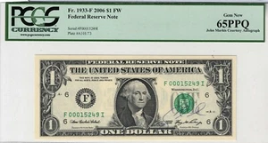 2006 $1 FEDERAL RESERVE NOTE - ATLANTA GEORGIA -FW NOTE JOHN MARKIS F00015249I - Picture 1 of 2