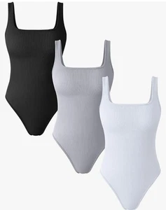 OQQ Women's 6 Piece Bodysuits Sexy Ribbed Square Neck Basic Stretch Tank Tops, M - Picture 1 of 9