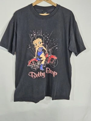 Vintage Betty Boop Biker Motorcycle Diamond Dust T Shirt Glitter USA L Y2K 90s - Image 1 of 4