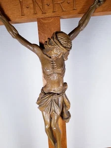Antique Large Wooden Wall Crucifix 24" x 9.5" Religious Cross of Jesus/ INRI - Picture 1 of 20
