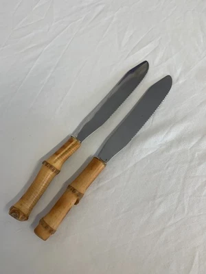 Lot de 2 Couteaux en bambou et lame inox vintage F58045 - Photo 1/4