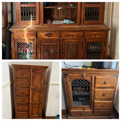 X 3 Traditional Sheesham Solid Wood Dresser Drawer Sideboard Cupboard SET - Image 1 of 4