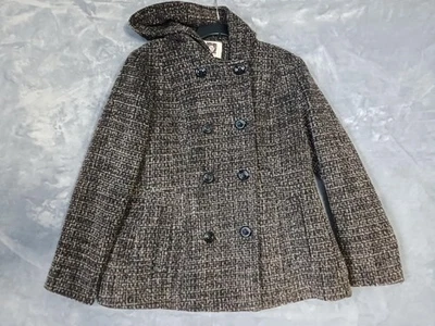 Abrigo Anne Klein Mujer Grande Marrón Negro Mezcla de Lana Chaquetón con Capucha Invierno Foto 1 de 4
