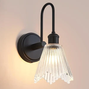 Pantalla de vidrio transparente larga con luz vintage negra de 1 pieza, cableada con bombilla LED - Imagen 1 de 6