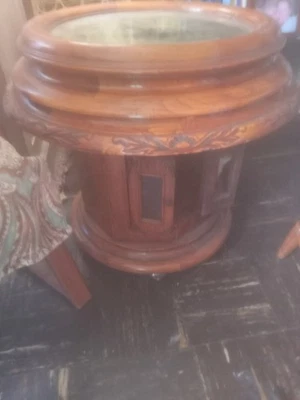 Vintage Midcentury  Wooden Round Wind Up Clock Coffee Table  26" Diameter  - Image 1 of 2