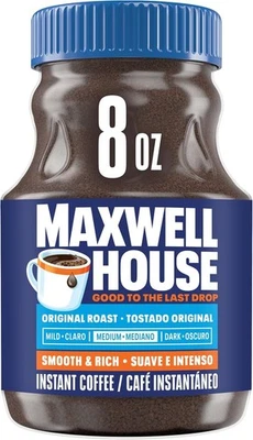 Maxwell House 原装烤速溶咖啡,8 盎司罐子免运费 — 第 1/4 张图片